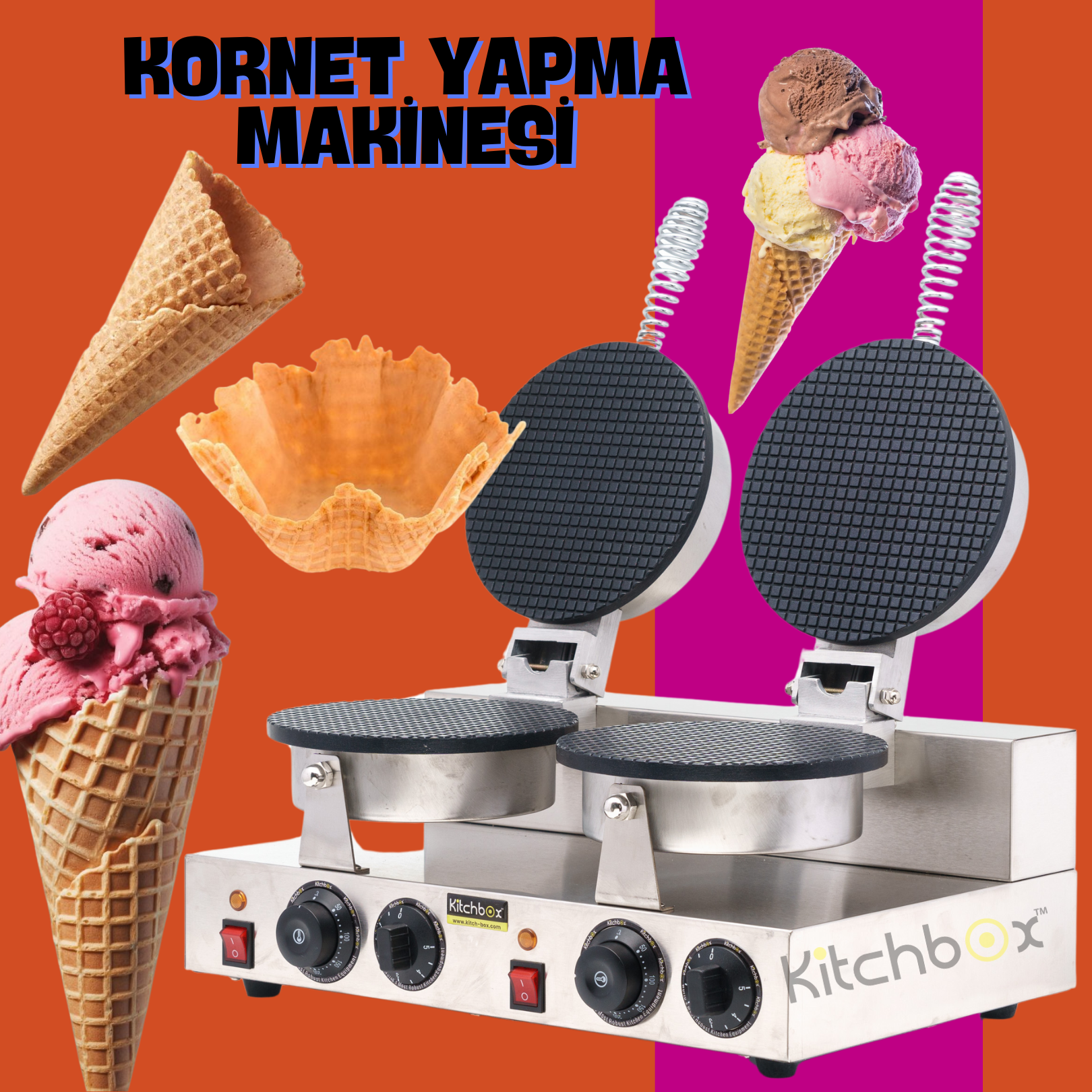 Kitchbox Kornet Yapma Makinesi 2'li