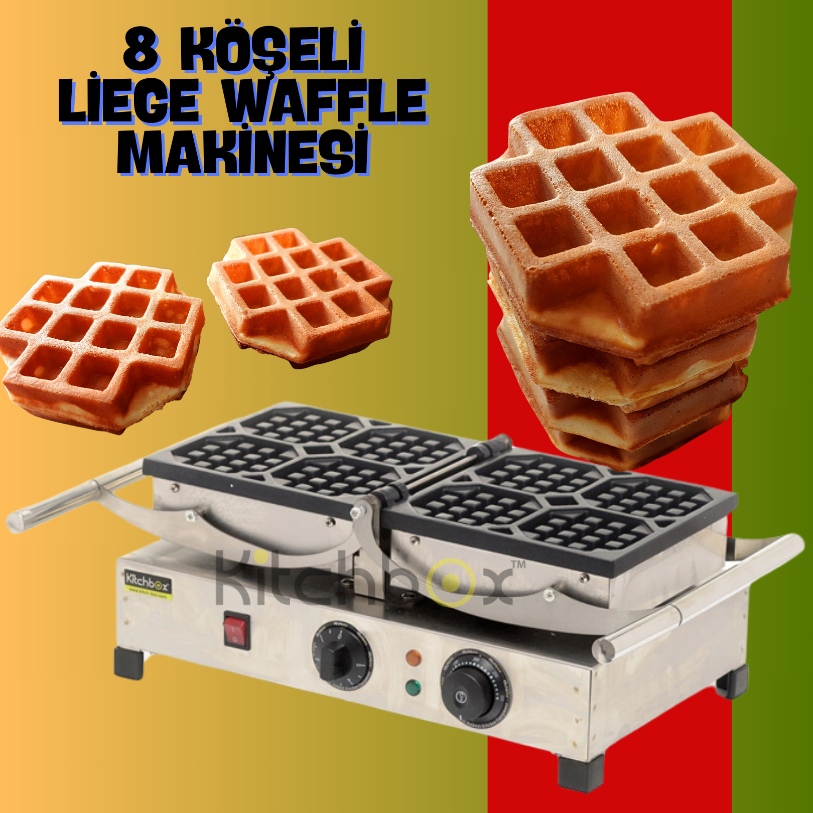 Kitchbox 8 Köşeli Liege Waffle Makinesi