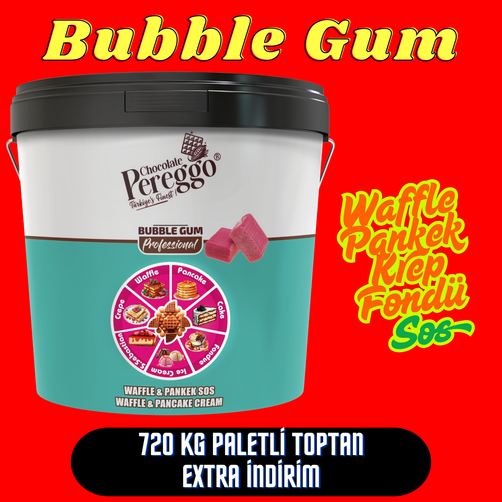 Bubble Gum Waffle, Pankek Sos (720kg)